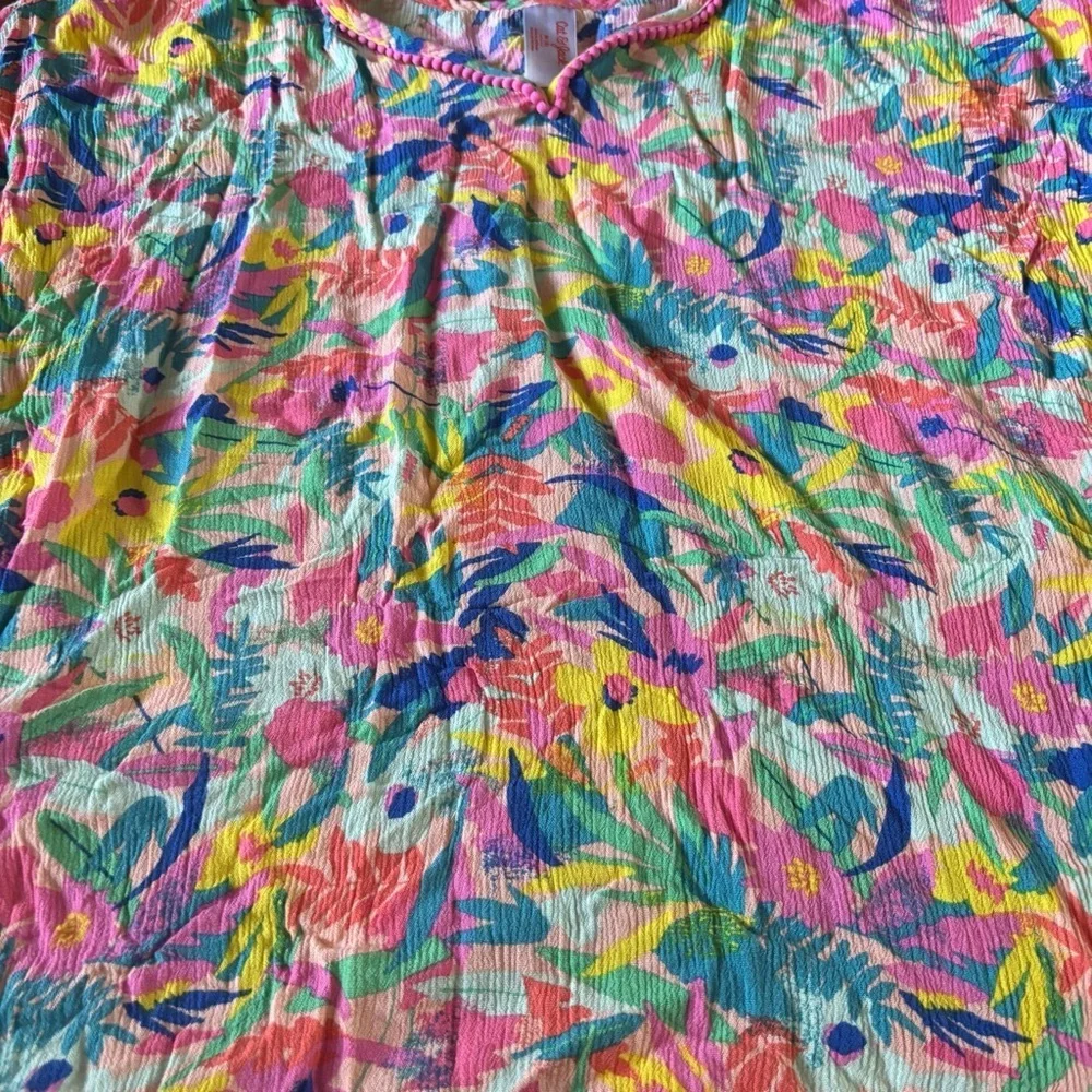 Cat & Jack Pink-Trim Floral swimsuit cover with Yellow and Blue Accents size M